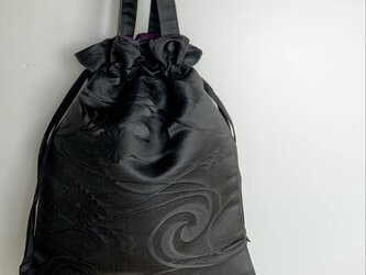 巾着バッグ【送料無料】帯リメイク　ブラック　渦の画像