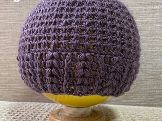 ☘️C❄️模様編み深型帽子❄️うす紫の画像