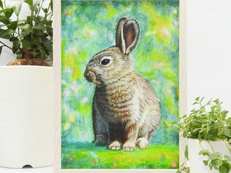 「自然の中で（ウサギ）」A4サイズ額付き高精細アートプリント / 複製絵画/干支/2023の画像