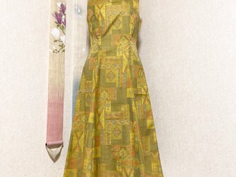 大島紬プリンセスラインワンピース　春愁　着物リメイクの画像