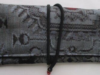 ６９９９　大島紬の着物で作った和風財布・ポーチ　＃送料無料の画像