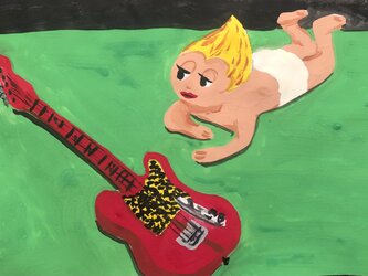 赤ちゃんとギターの画像