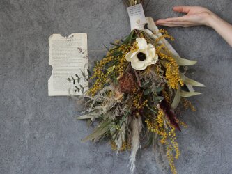 bouquet 「ミュシャ」№９　  ミモザとソラフラワー(アネモネ)のブーケ№９　　ドライフラワー　の画像