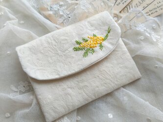 ミモザ*刺繍*カードケース*ダマスクの画像