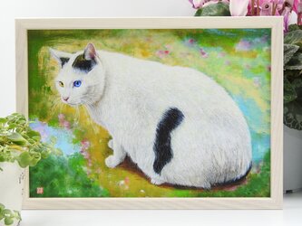 「オッドアイ（猫）」A4サイズ額付き高精細アートプリント（受注制作）の画像