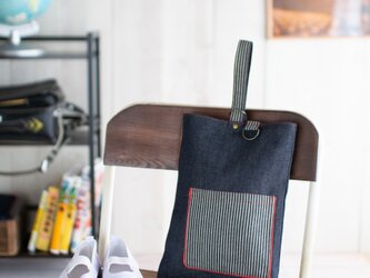 理系男子のデニム×ストライプ： シューズバッグ（上靴袋）の画像