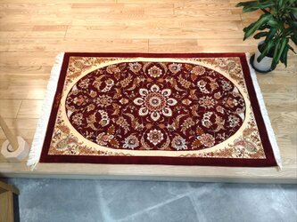 ペルシャ絨毯　クム産　サイーディ工房　シルク　手織り絨毯　120x78cm　　レッドの画像