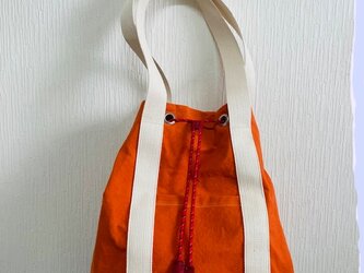 富士金梅8号帆布・巾着型特大トートバック・オレンジの画像