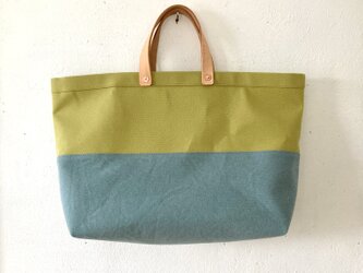 【受注製作】黄緑色と空色の手提げ鞄の画像