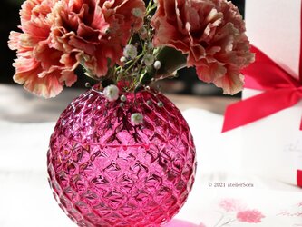 母の日新作「Frutta一輪挿しM（ルビーレッド）」カーネーション バラ 赤色 薔薇 ローズ ワインレッド 花器 宝石の画像