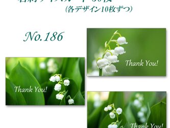No.186  可愛いスズラン3種  　名刺サイズサンキューカード   30枚の画像