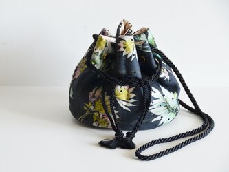 【新作 プレミアム】フレンチリネンボタニカル×チュールドット2way ショルダーマリンバッグ　ブラックの画像