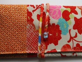 ７０４０　絞りと花柄の着物で作った和風財布・ポーチ　＃送料無料の画像