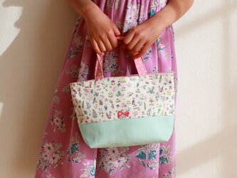 お子さま用【リバティ×バイカラーのプチ・トート】 ensemble・・・配色ミスティピンク×アクアブルーの画像