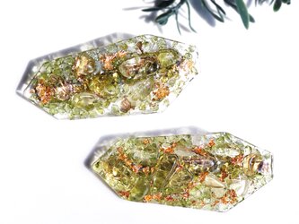 ペリドット、レモンクォーツ、金箔による木漏れ日のジュエルヘアクリップ　～Apolloniaの画像