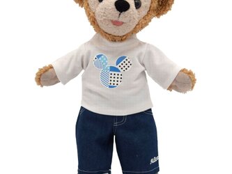 ダッフィー 服 着せ替え コスチューム 白Tシャツデニムセット 本体無 Sサイズ用 BLUEの画像