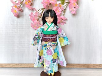 「薄荷と紫苑」22cmドール振袖着物の画像