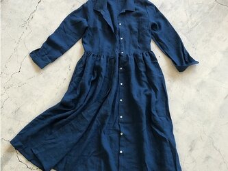 リネンロングギャザーシャツ＊ベルギーリネン60番手　浜松染めの画像