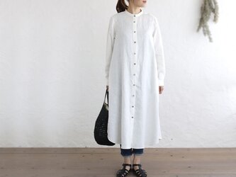 リネン 2way スタンドカラー長袖シャツワンピース 羽織り （オフホワイト）OP33の画像