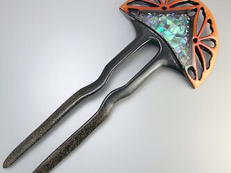 漆かんざし 七宝紋透かし 朱漆 螺鈿 金蒔絵 銀蒔絵 簪 漆アクセサリー ： 金沢 工芸 和装 髪留め 螺鈿ジュエリーの画像