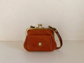 イタリアンレザーストラップ付きがま口財布◆ブラウン　名刺入れ　カード入れ　革財布の画像