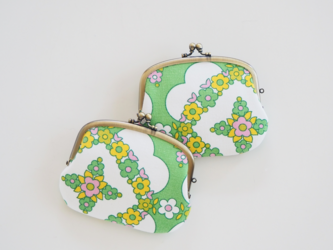 ■ヴィンテージ生地の親子がま口財布【ミニマムサイズ】 / ミントグリーンの花柄■ lucas (vf-gbf)の画像