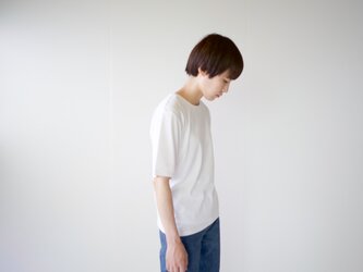 コットンシルク5部袖カットソー/white/size1の画像
