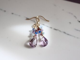 ピンクアメジスト＊紫陽花＊ロングピアス＊14kgfピアス＊no.649の画像