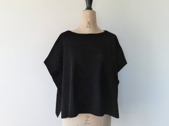 【新色】さらりと羽織るように着るポンチョプルオーバー　コットン100％ギマ加工　N0011　ブラックの画像