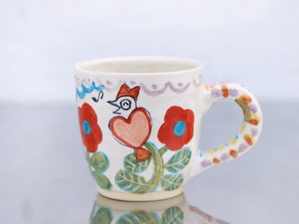 金継ぎ・ハート鳥の色絵マグの画像