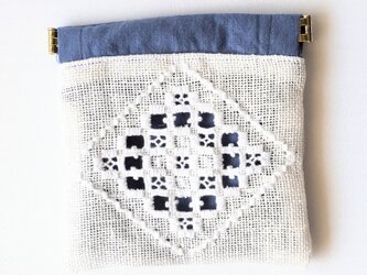 北欧刺繍  ペタンコ  バネポーチ  ホワイト (手刺繍   麻素材)の画像