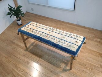 春 入荷】ペルシャ　ギャッベ　ミニランナー　118x45cm 　アイボリー　ブルーの画像