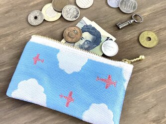 【飛行機と雲】畳縁　ぺたんこ　ミニポーチ　小銭入れ　カードケース　空　雲　そらいろの画像