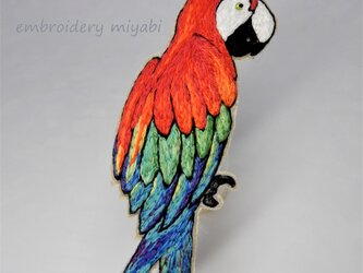 刺繍糸で作るカラフルインコの刺繍ブローチ　(リュネビル刺繍)の画像