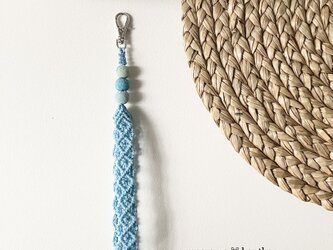 macrame ⌘ kantha カンタビーズマクラメレース　ストラップ［デザインC］ミントブルーの画像