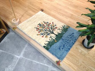 ペルシャ ギャッベ　ザクロの木　美しい風景柄　90x60cm　厚み2.15cm　ランドスケープの画像