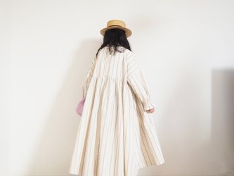 Organic cotton stripe gather one-piece OFF/Wの画像