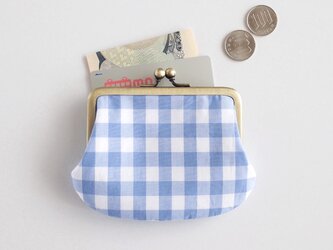 シンプルながま口　ギンガムチェック　ブルーの画像