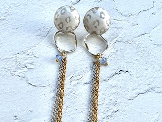 Leopard silver×gold　2way陶ピアス、イヤリングの画像