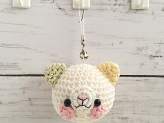 【受注生産】パステルカラー春の三色ネコの顔（大）鈴付きイヤホンジャックストラップの画像