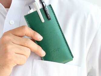 胸ポケット ペンケース 3本タイプ 幅65  T-98 【グリーン】白衣やYシャツのポケットに入るレザーペンケース 本革の画像