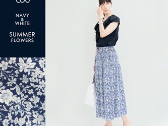 大人の涼やかな花柄 紺 白 綿 ギャザー ロングスカート ●LIANA●の画像