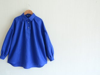 青のドロップシャツ　リネン100％　ロイヤルブルーの画像