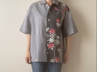浴衣で作ったアロハシャツ　紅葉と縞の画像