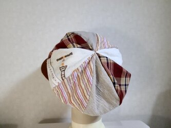 魅せる帽子☆異素材のグラデーションキャスケット～ベージュ&赤茶の画像