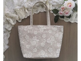 YUWA 薔薇の刺繍 コットンリネンのトートバッグの画像