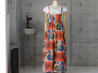 着物リメイク　青梅夜具地のサロペットワイドパンツ　/　 フリーサイズの画像