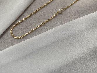 Metal Chain 淡水パール繋ぎの繊細ゴールドメタルチェーンネックレス　46.5ｃｍの画像