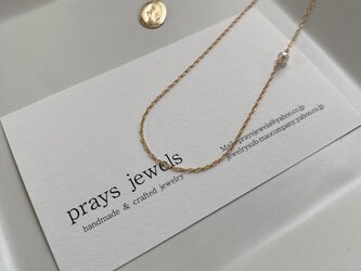 14kgf 淡水パール繋ぎの繊細ゴールドチェーンネックレス　41ｃｍの画像