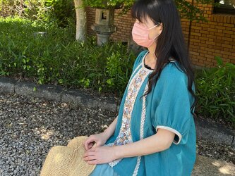 [予約販売] ワッシャーハーフリネンピーコックブルードルマンレースプルオーバー（セットアップにもなります）の画像